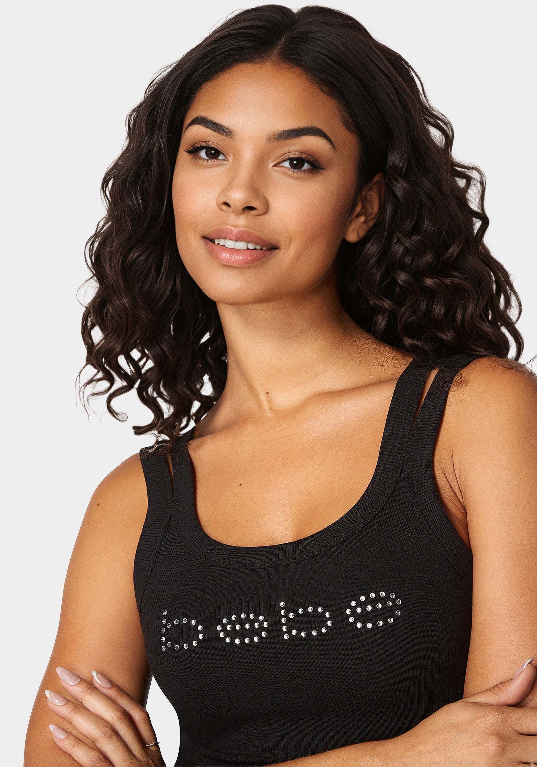 Bebe Logo Double Strap Single Stone Rib Top – bebe