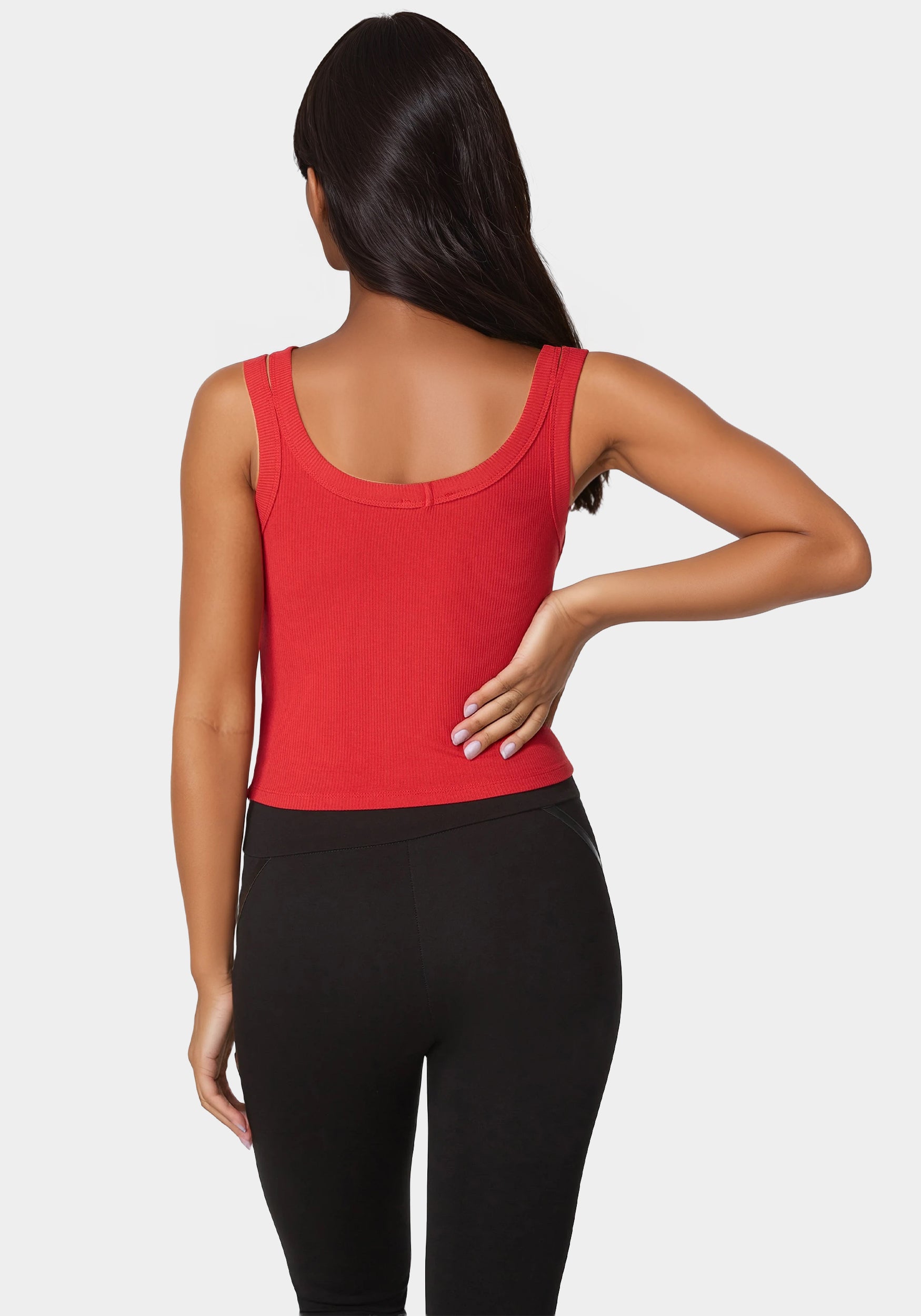 Bebe Logo Double Strap Single Stone Rib Top – bebe