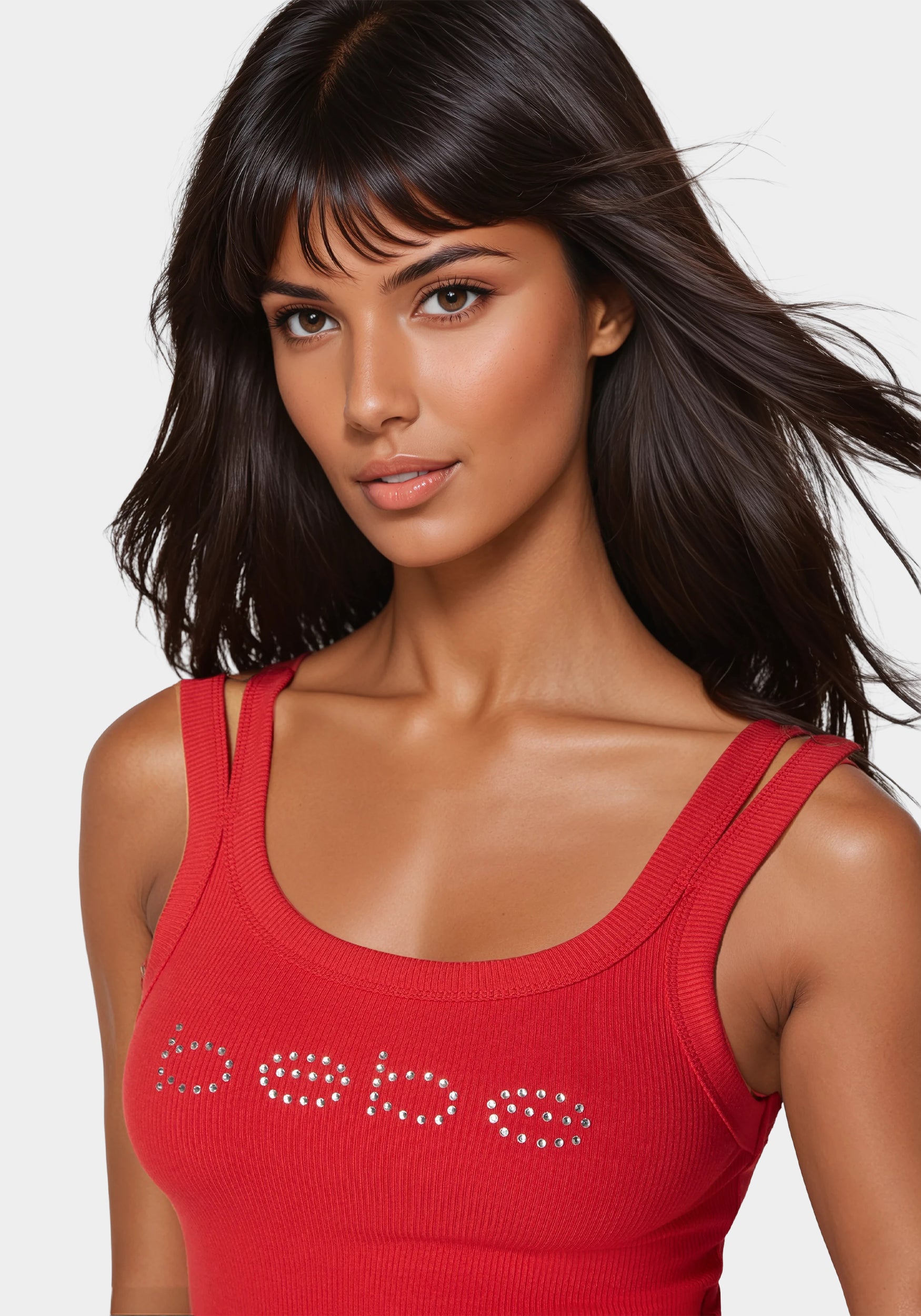 Bebe Logo Double Strap Single Stone Rib Top – bebe