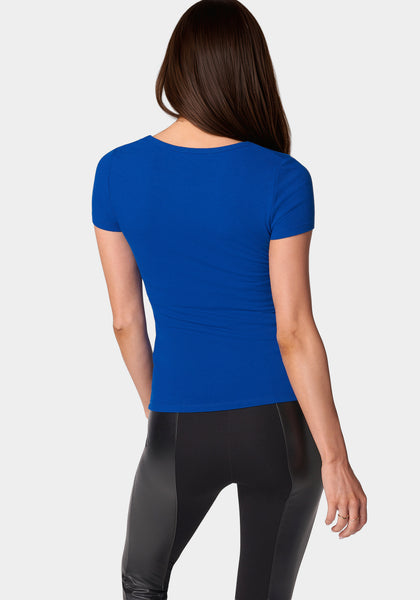 Bebe Logo Short Sleeve Scoop Neck Single Stone Rib Top | bebe