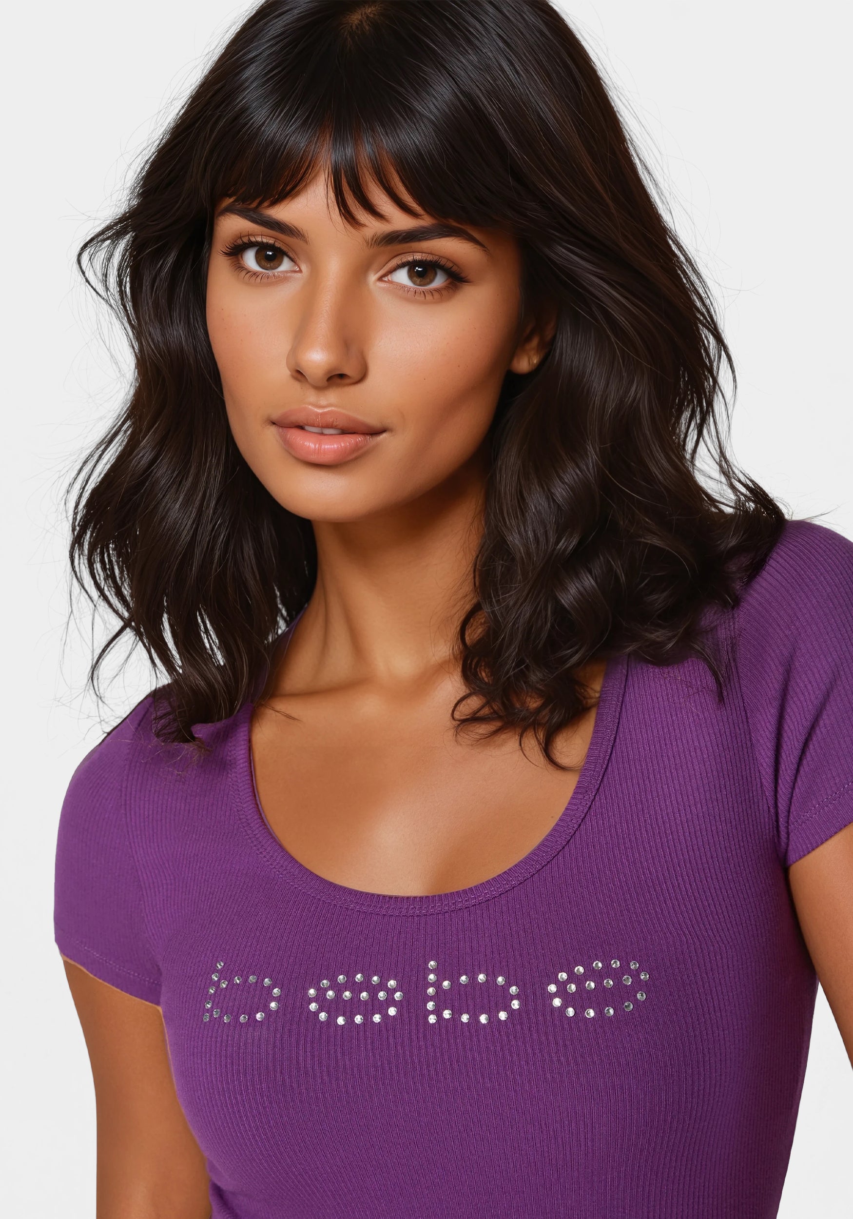 Bebe Logo Short Sleeve Scoop Neck Single Stone Rib Top – bebe