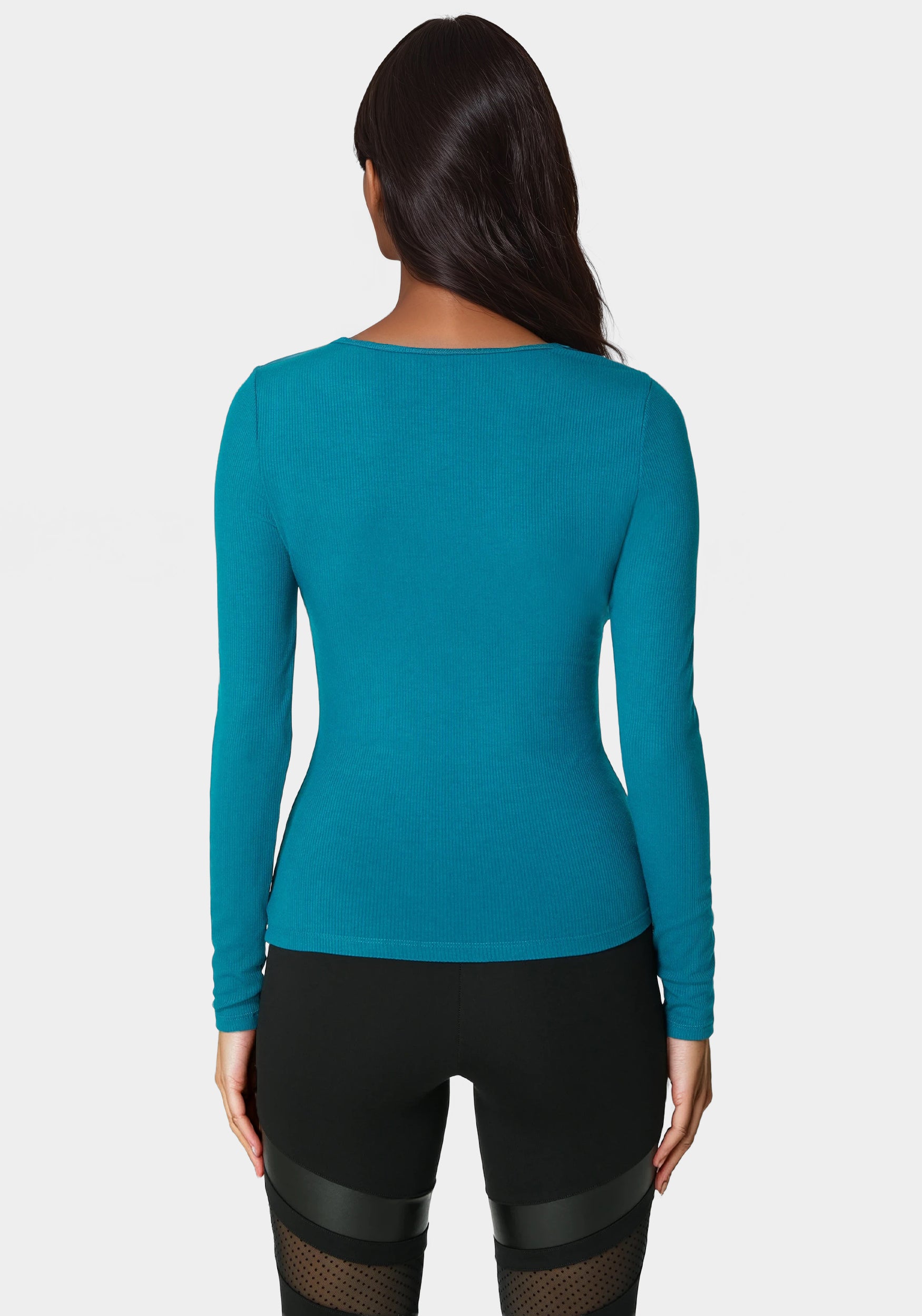 Bebe Logo Long Sleeve Scoop Neck Single Stone Rib Top – bebe