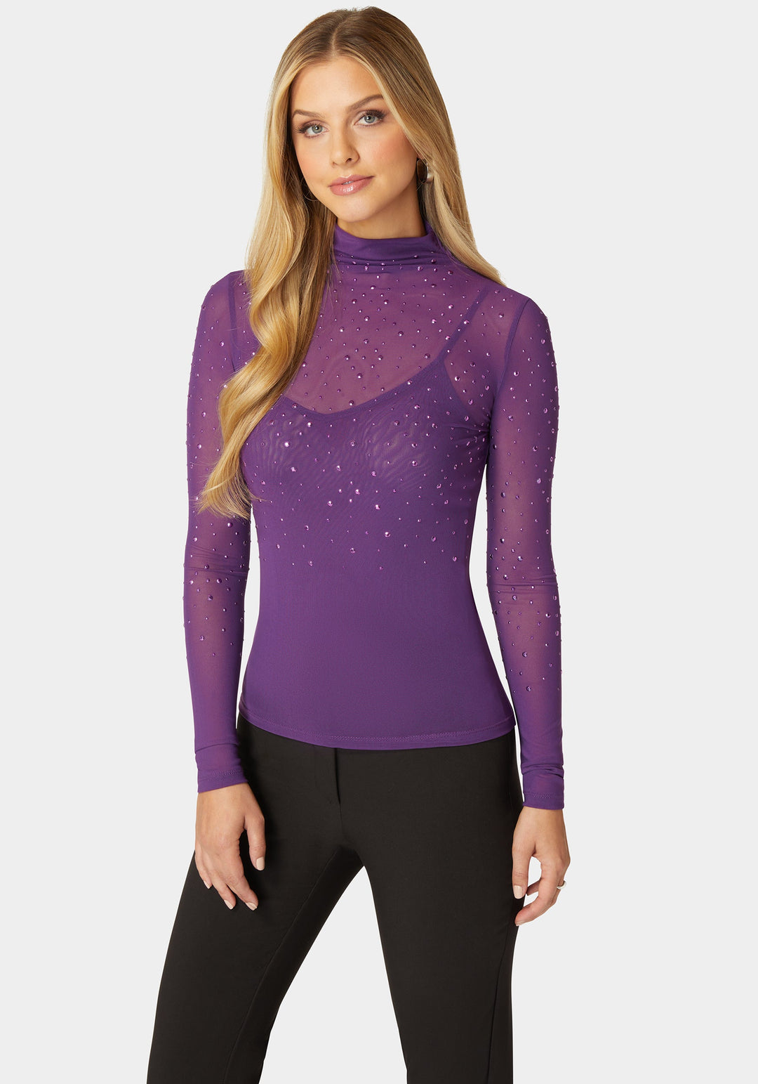 Rhinestone Embellished Mesh Top & Cami – bebe