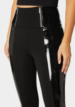 High Waist Zipper Detail Liquid Shine Combo Knit Legging | bebe