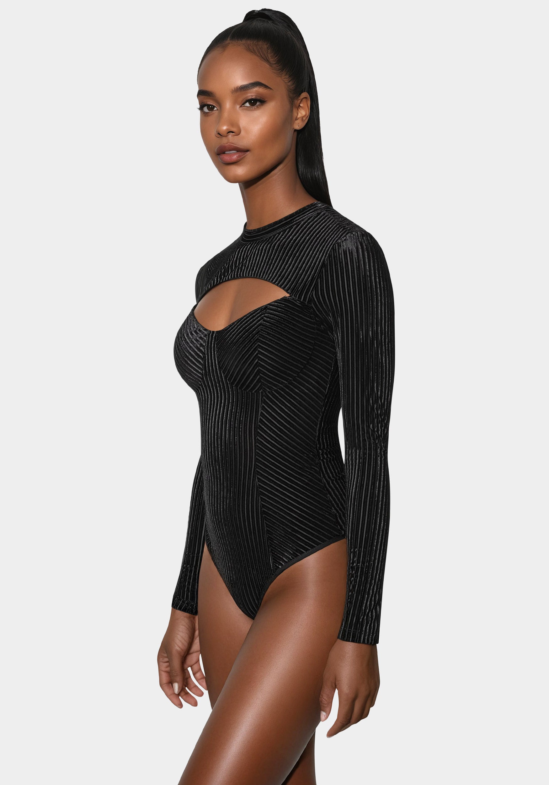 Shadow Stripe Velour Cutout Bodysuit – bebe