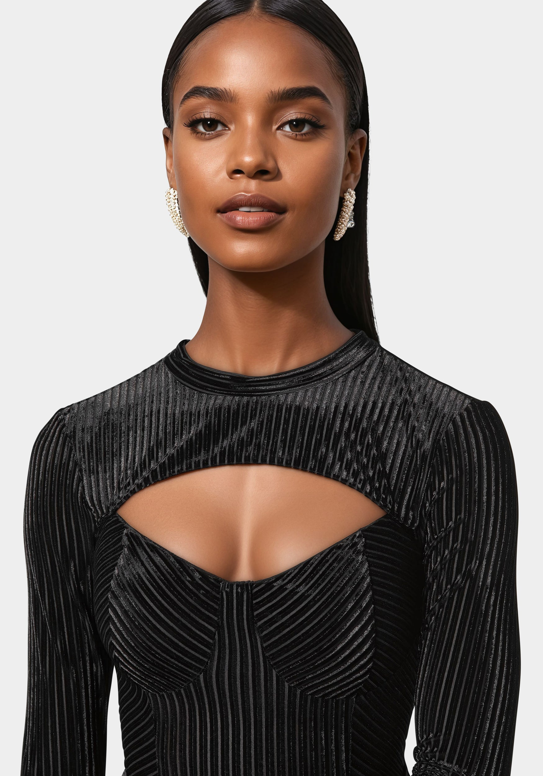 Shadow Stripe Velour Cutout Bodysuit – bebe
