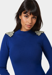 Other View-Embellished Mock Neck Tunic Sweater-Galactic Cobalt