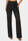 High Waist Embellished Lace Wide Leg Jeans