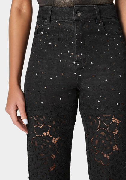 【COLOR iN ID】Bohemian Lace Wide Denim Davi & Dani Lace Applique Wide Leg Light Washed Jeans – Ruby