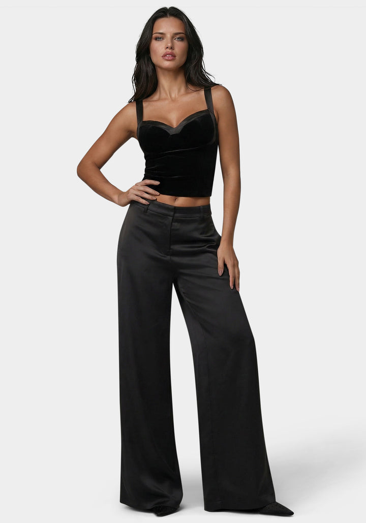 Detail View-Velour & Satin Detail Corset-Black