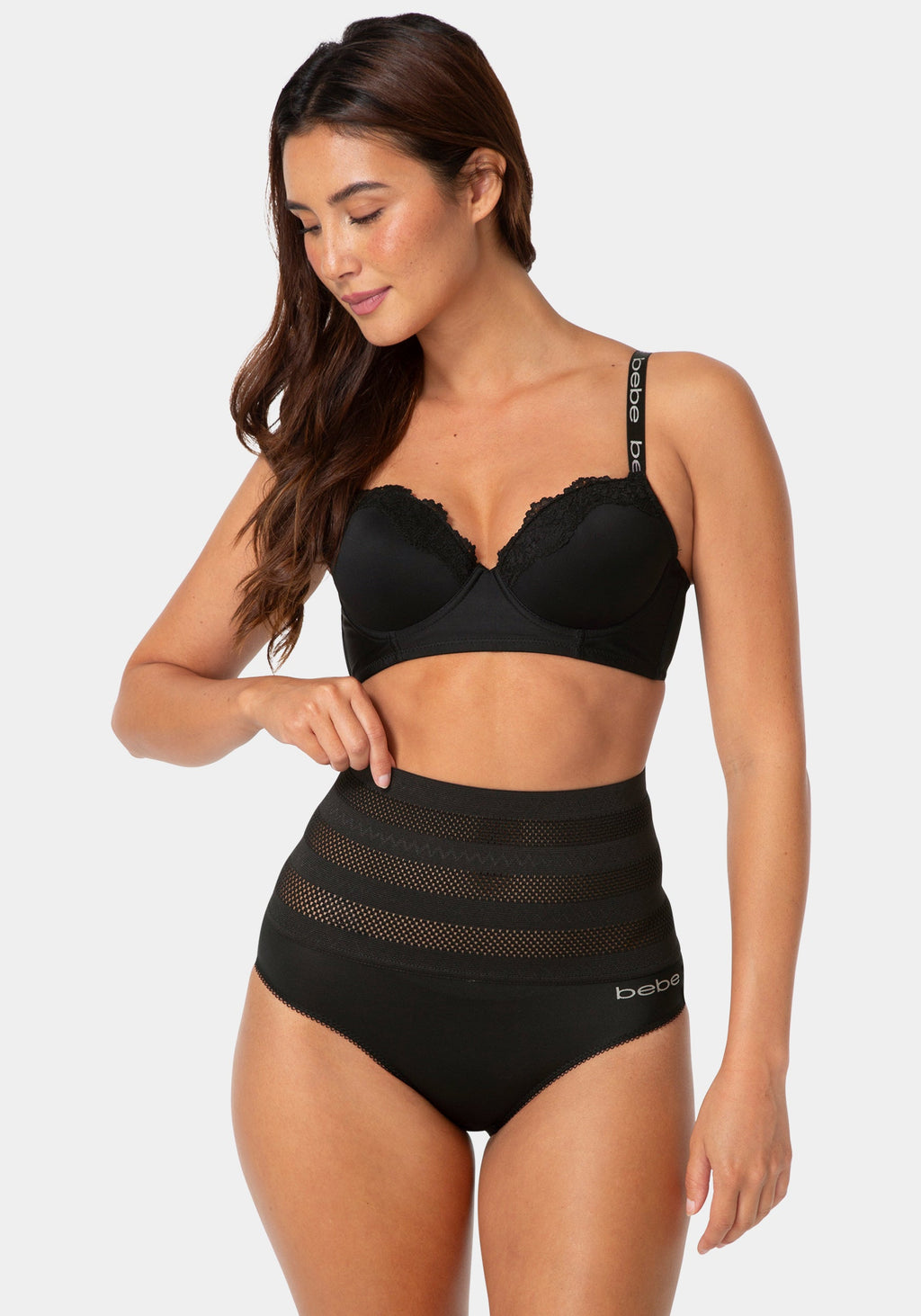 Front View-High-Waisted Tummy-Control Shaping Brief 2-Pack-BLACK