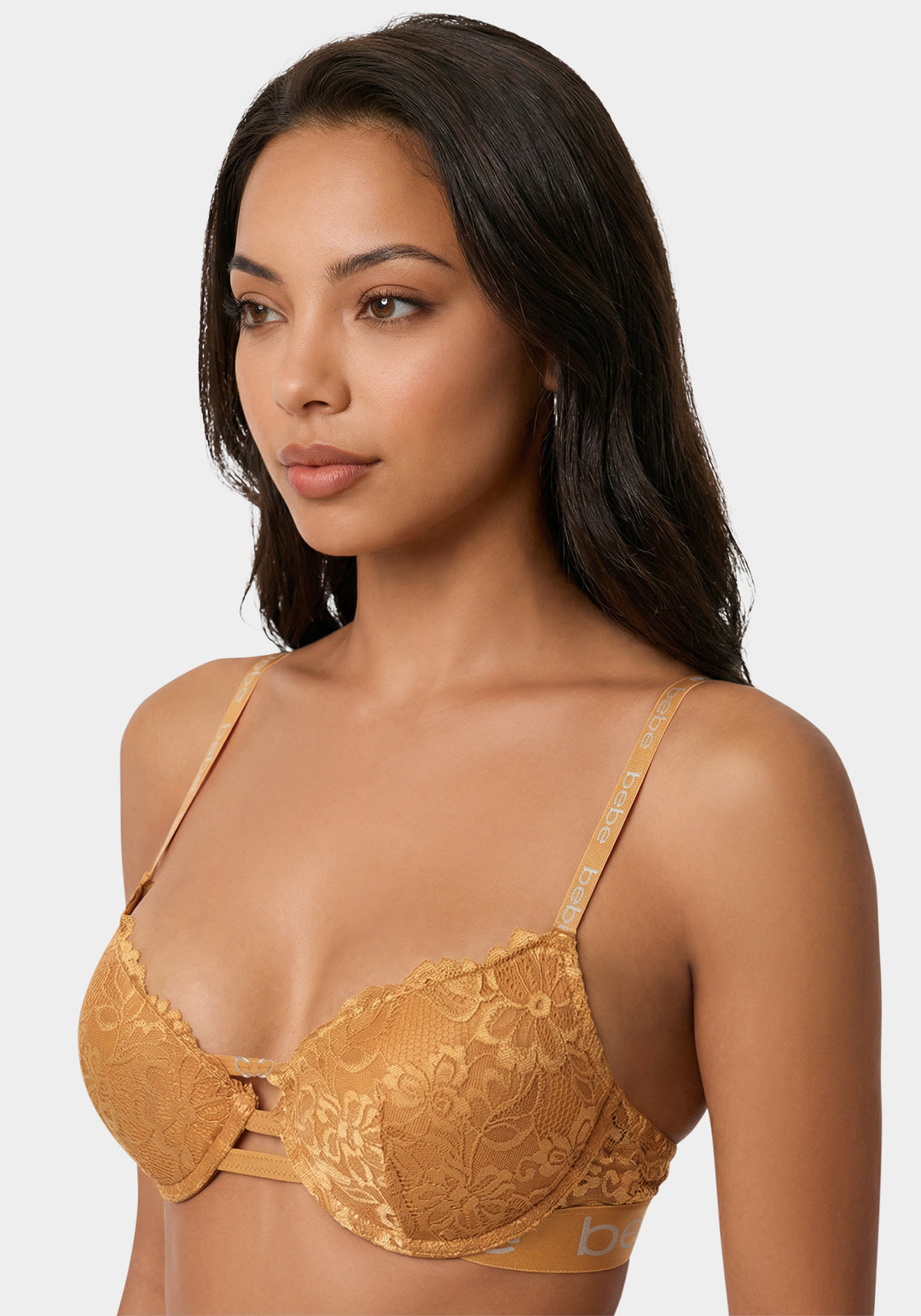 Side View-Tag Free 2Pk Plunge Lace Bras-Black