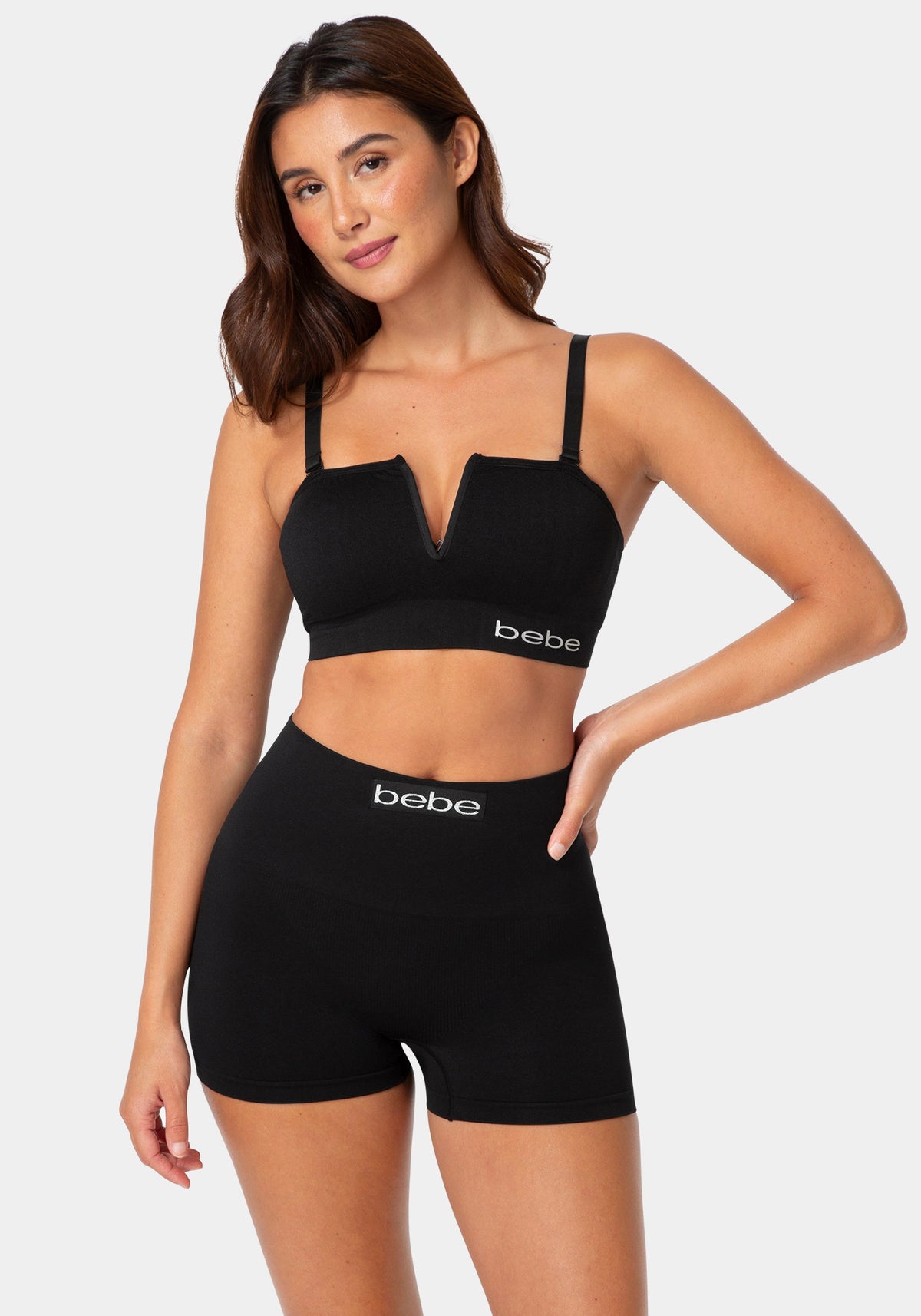 Front View-Hi-Rise Seamless Shaping Shorts 3-Pack-BLACK