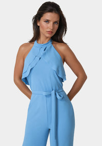 Other View-Scuba Crepe Ruffled Halter Jumpsuit-Blue