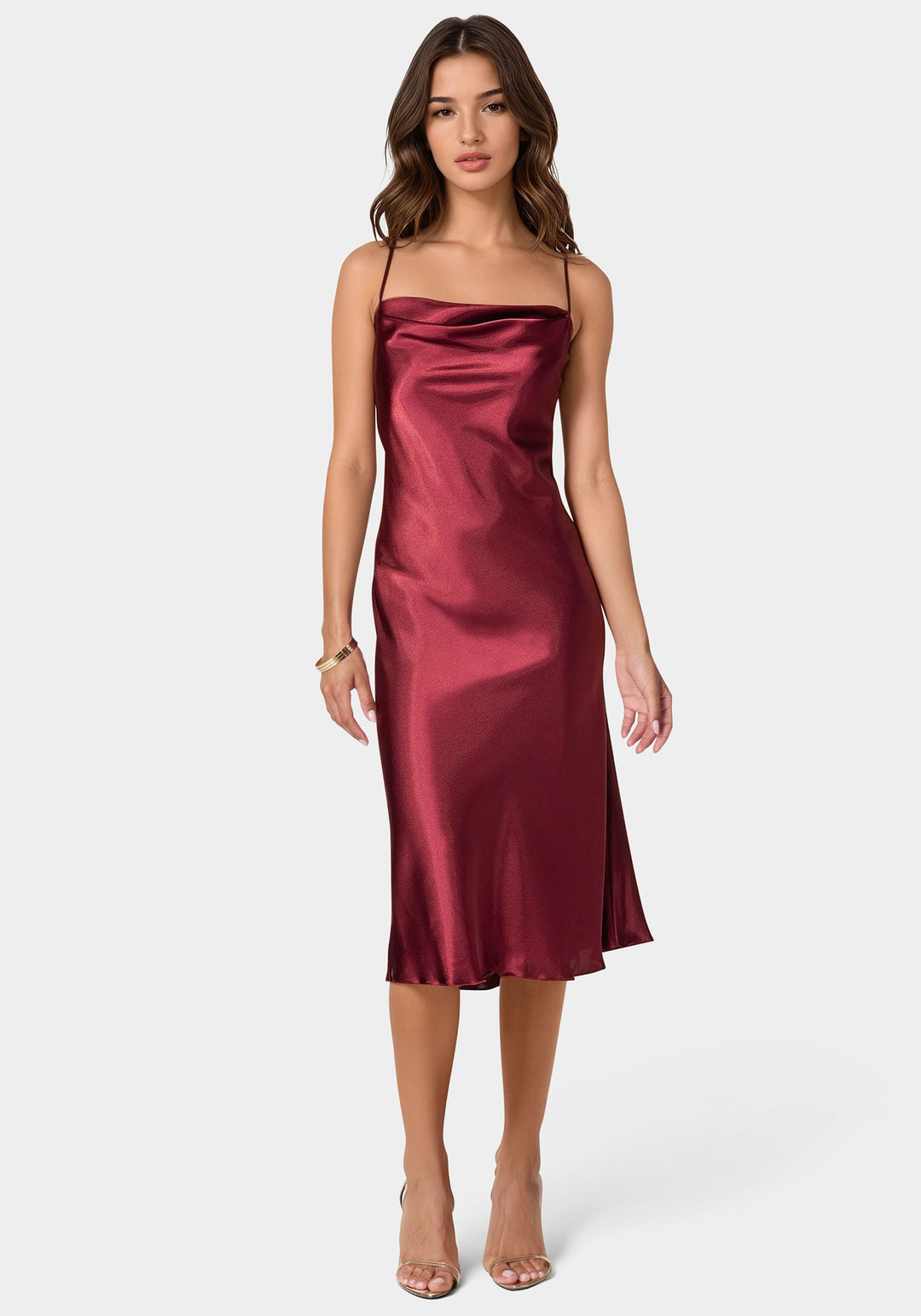 Burgundy Red Silk Slip Dress Midi ASOS DESIGN Scoop Neck Satin