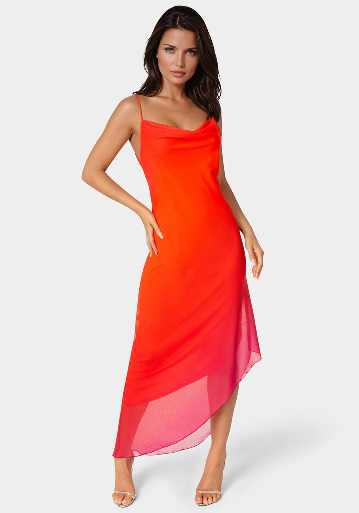 Ombre Chiffon Cowl Dress
