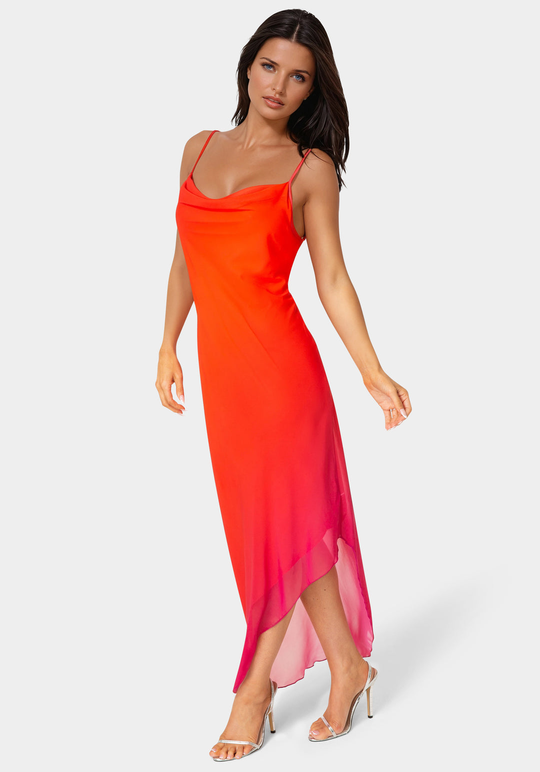 Ombre Chiffon Cowl Dress