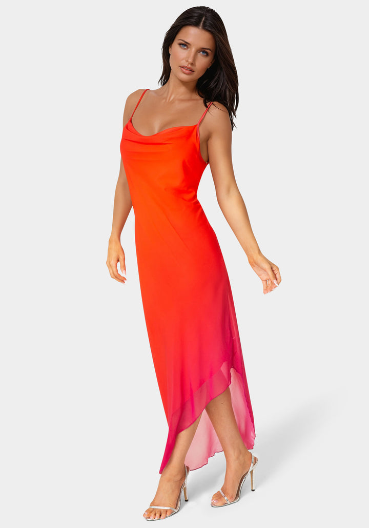 Ombre Chiffon Cowl Dress