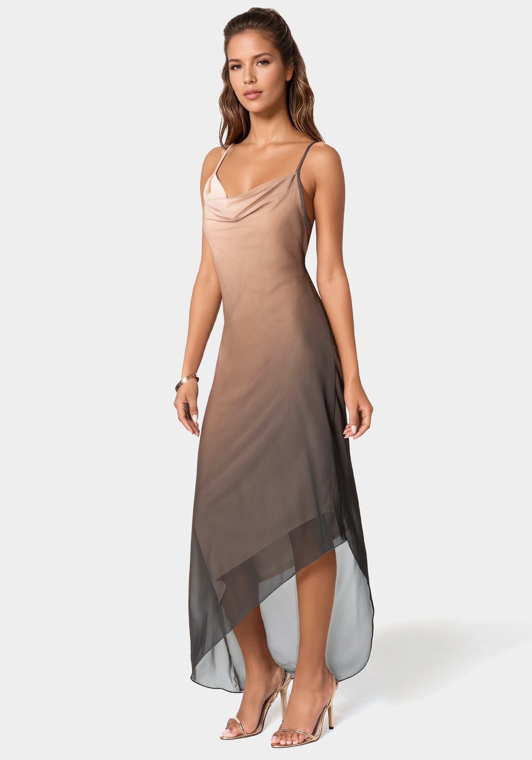 Ombre Chiffon Cowl Dress