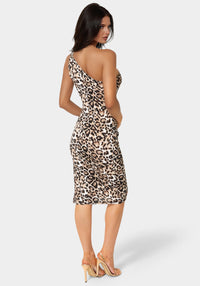 Back View-One Shoulder Midi With Gold Trim-Cheetah