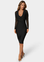 V-Neck Bandage Dress With Illusion Sleeve