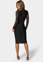 V-Neck Bandage Dress With Illusion Sleeve