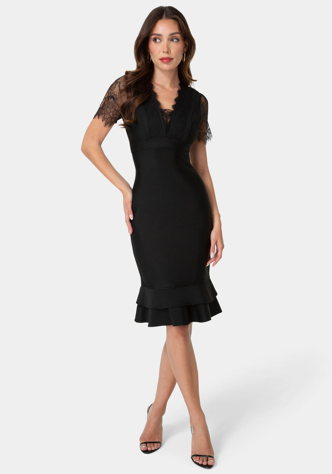 Front View-Bandage & Lace Dress-Black