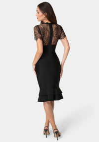 Bebe Women's Bandage & Lace Dress, Size Medium in Black