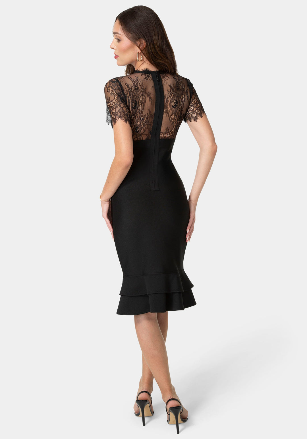 Back View-Bandage & Lace Dress-Black