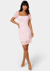 Lace Slim Dress with Puff Sleeves