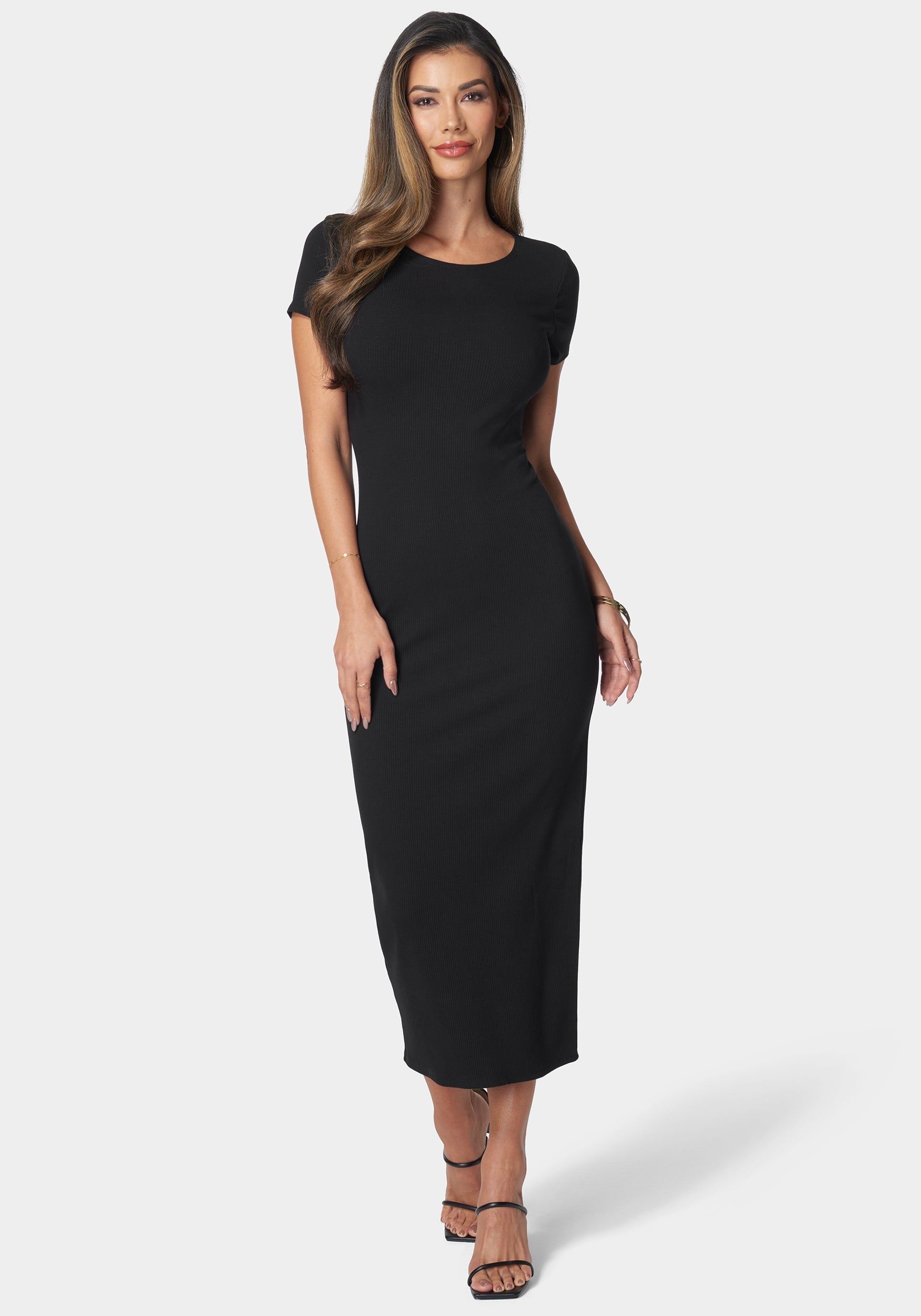 Bebe Women's Rib Maxi T-Shirt Dress, Size XS in Black