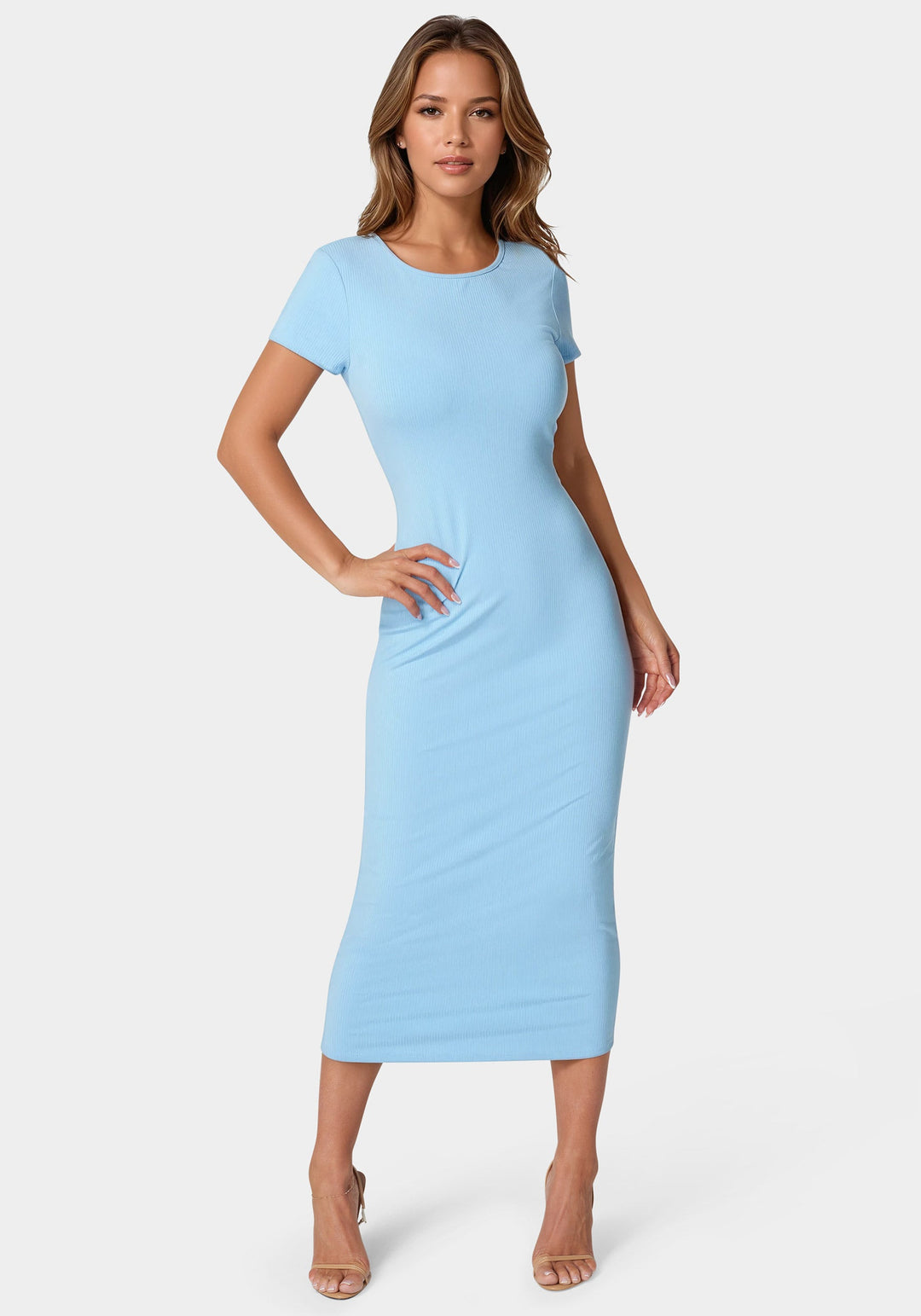 Rib Maxi T-Shirt Dress bebe Rib Maxi T-Shirt Dress bebe