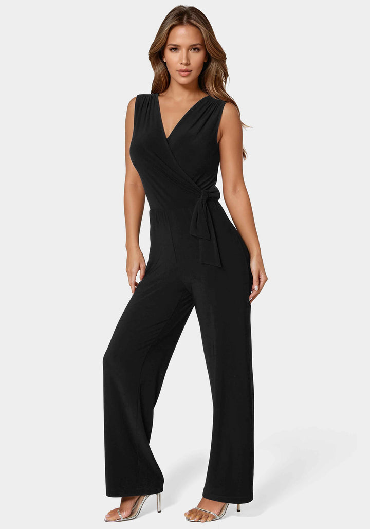 Side View-Jersey Wrap Tie Jumpsuit-Black