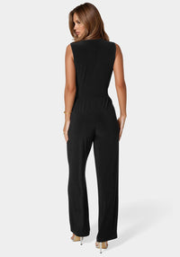 Back View-Jersey Wrap Tie Jumpsuit-Black