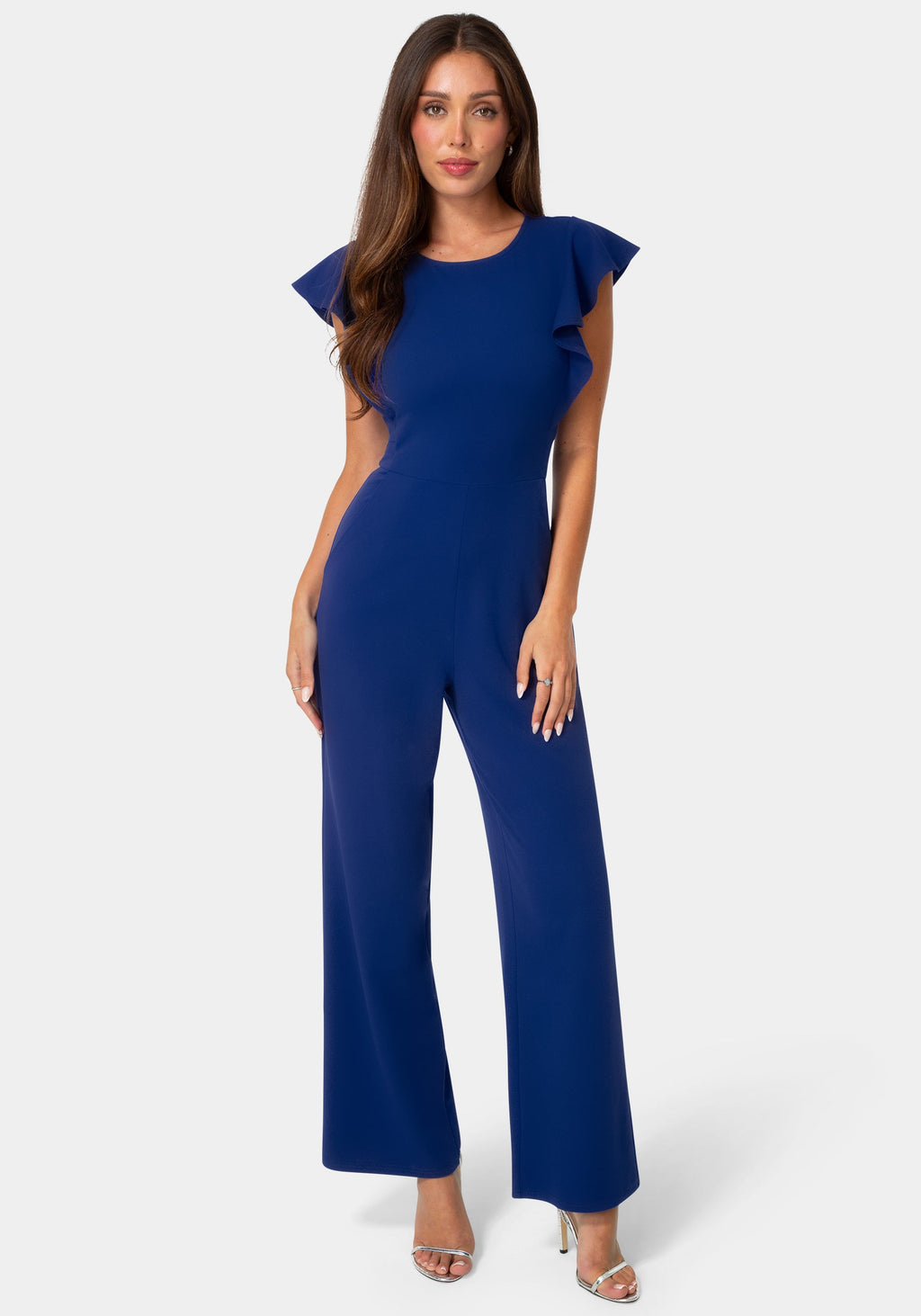 Front View-Flutter Sleeve Core Jumpsuit-Cobalt