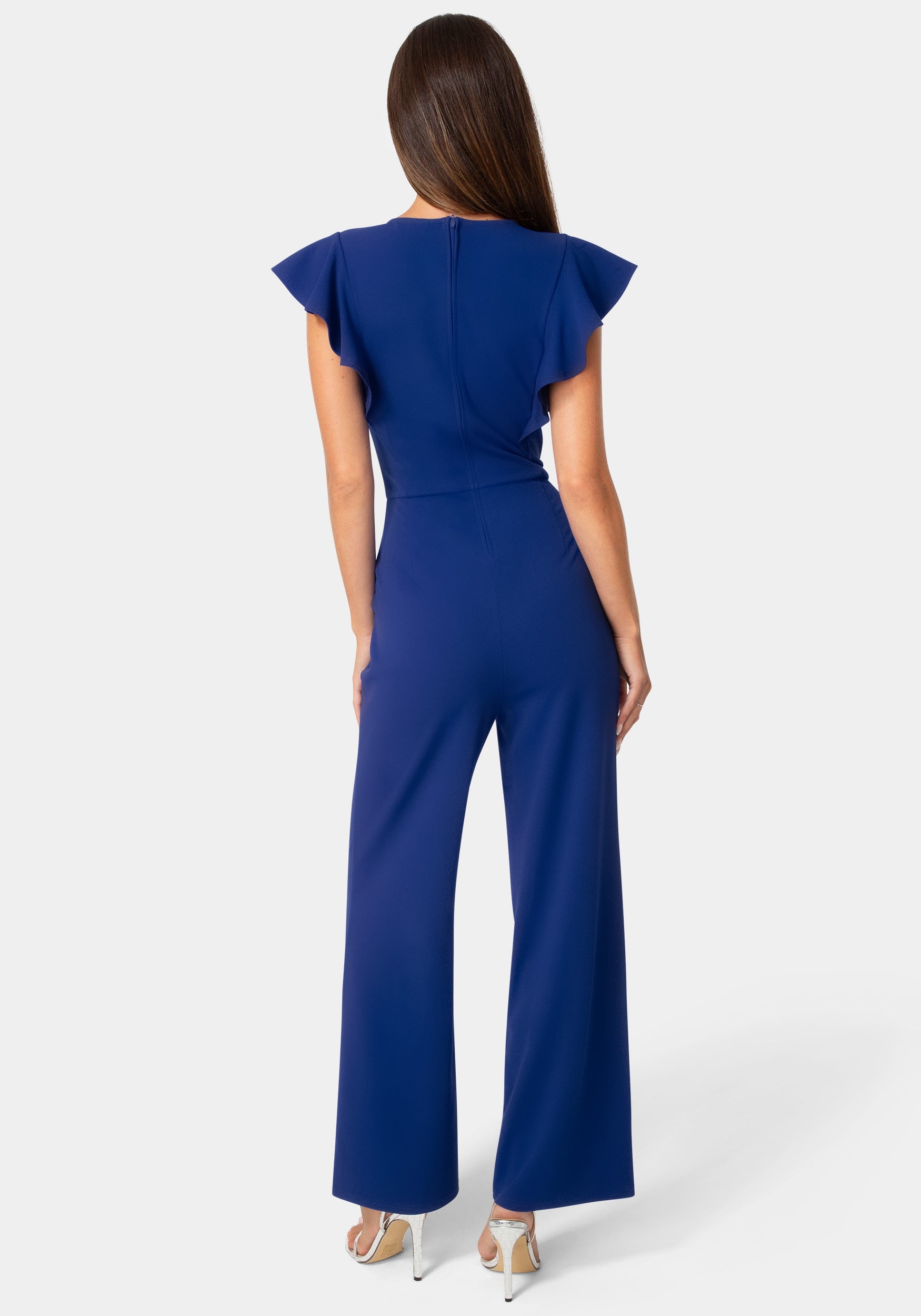 Back View-Flutter Sleeve Core Jumpsuit-Cobalt