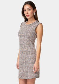 Side View-Cap Sleeve Dress Boucle-Pink/Multi