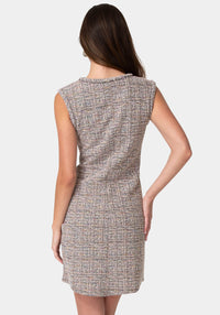 Back View-Cap Sleeve Dress Boucle-Pink/Multi