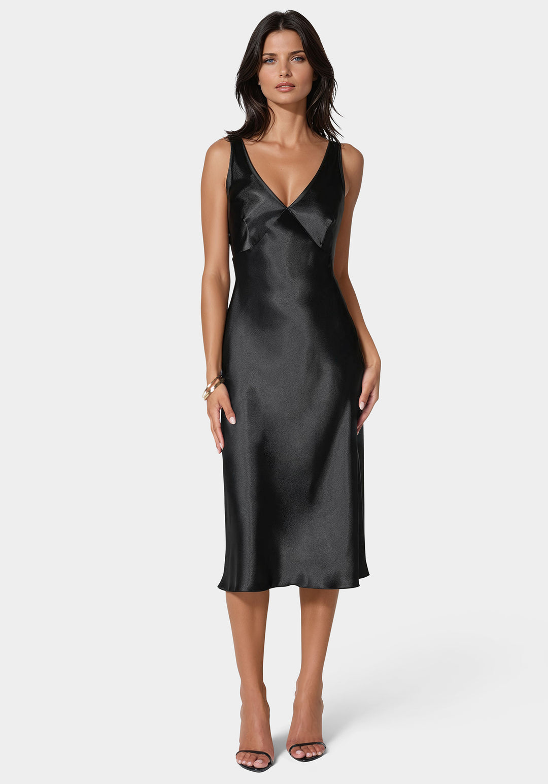 Satin Midi Dress With Lace Trim Satin Midi Dress With Lace Trim