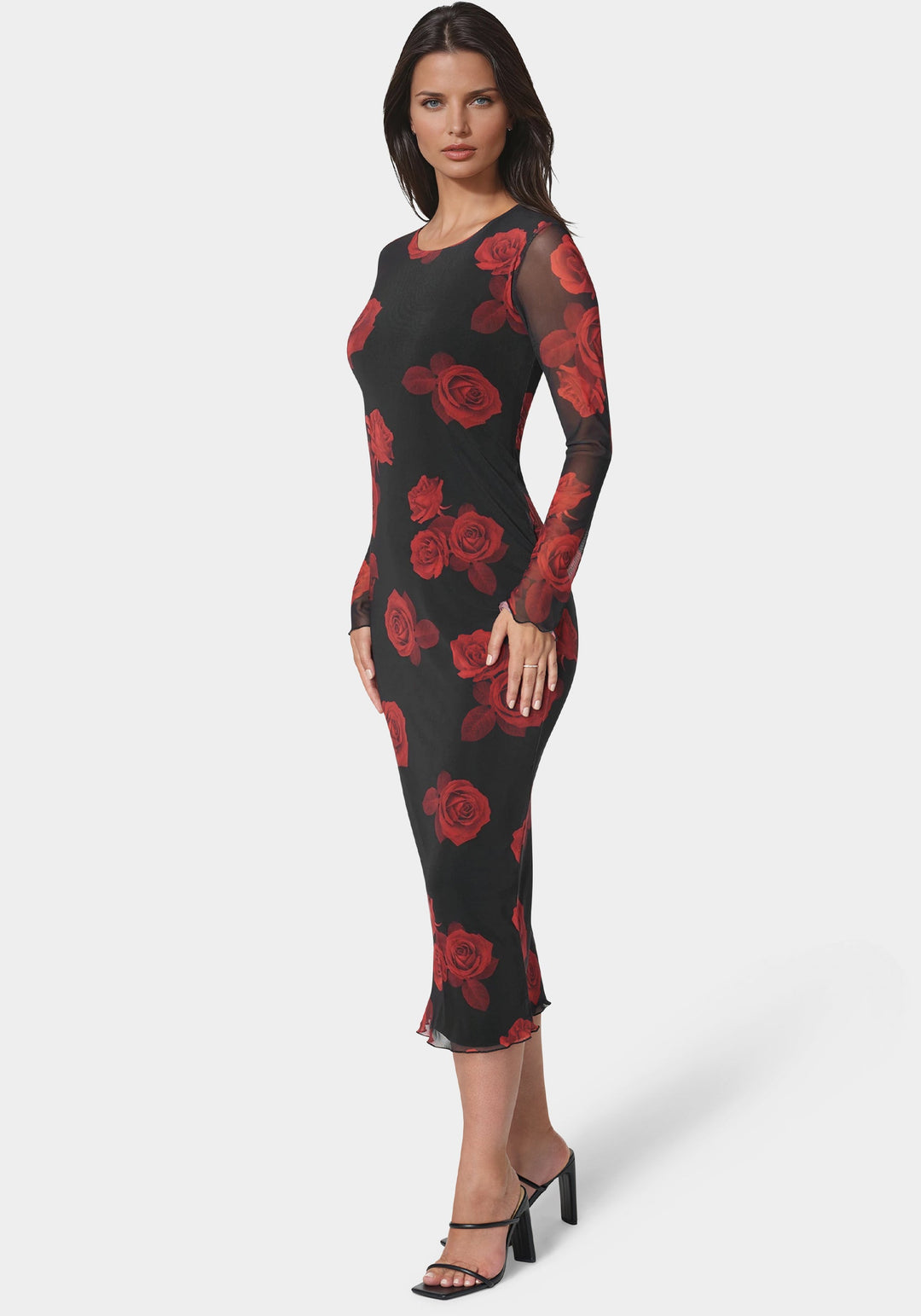 Long Sleeve Printed Powermesh Maxi bebe Long Sleeve Printed Powermesh Maxi bebe