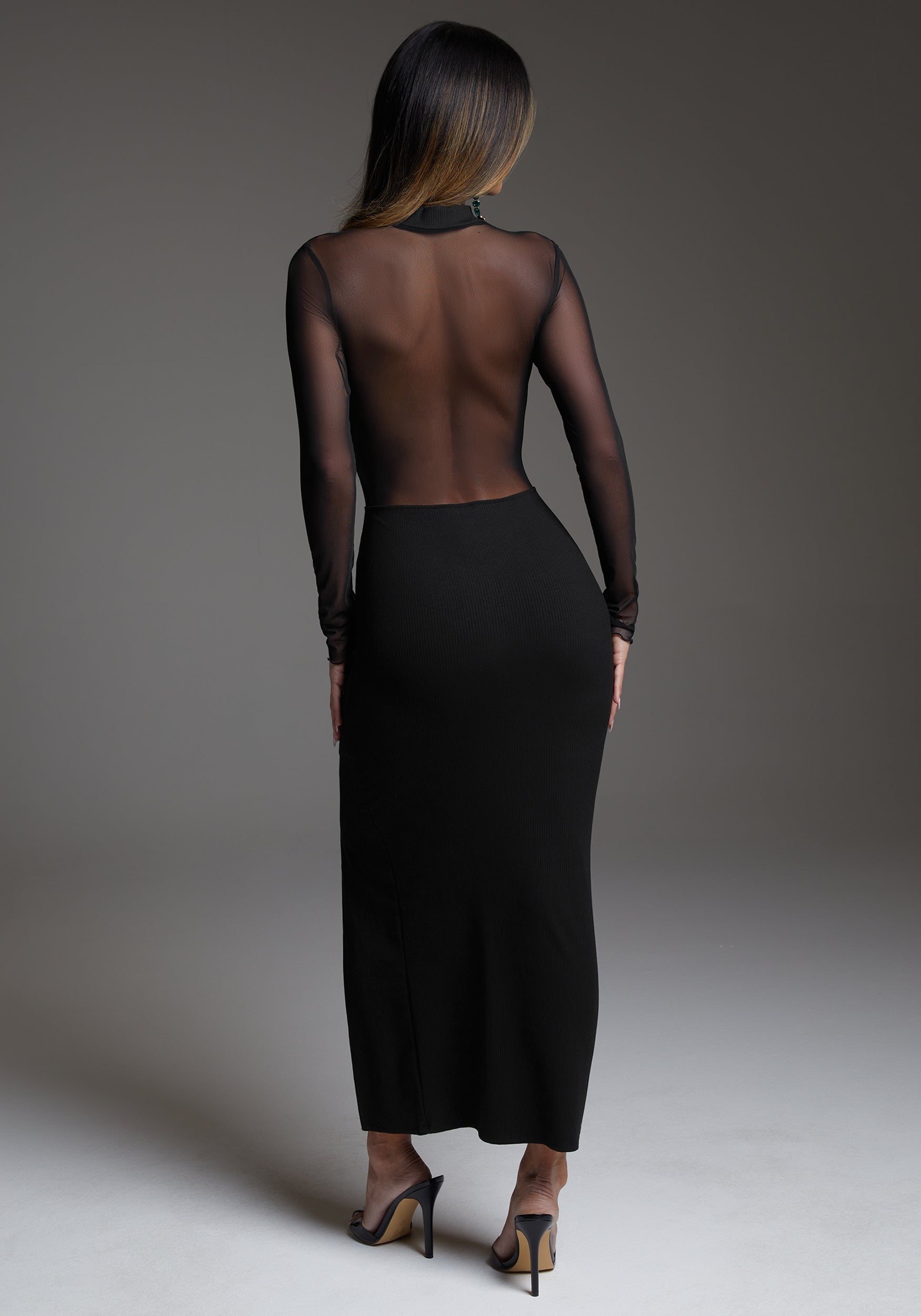 Rib Mock Neck Maxi Dress With Powermesh – bebe
