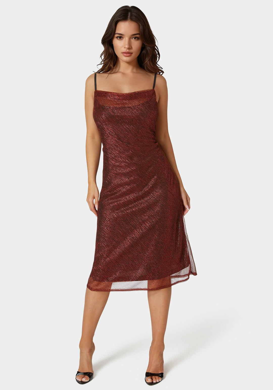 Bebe Women's Pleat Cowl Midi Dress - Red Bebe Women's Pleat Cowl Midi Dress - Red