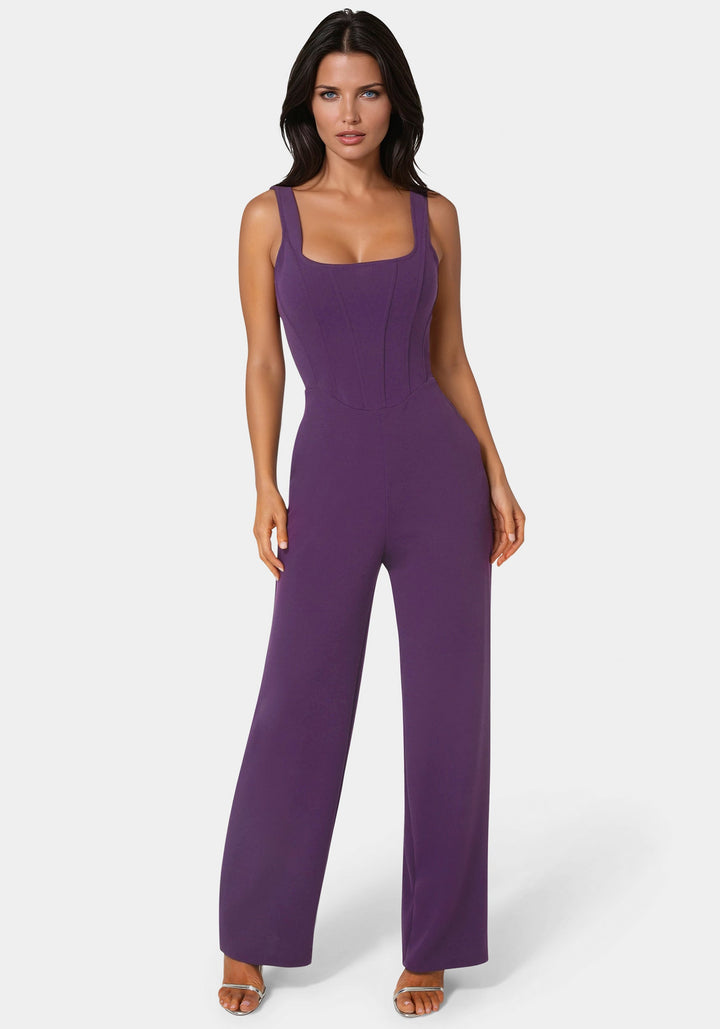Front View-Corset Jumpsuit-Eggplant