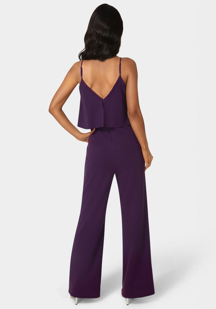 Back View-Ruffle Wide Leg Jumpsuit-EGGPLANT