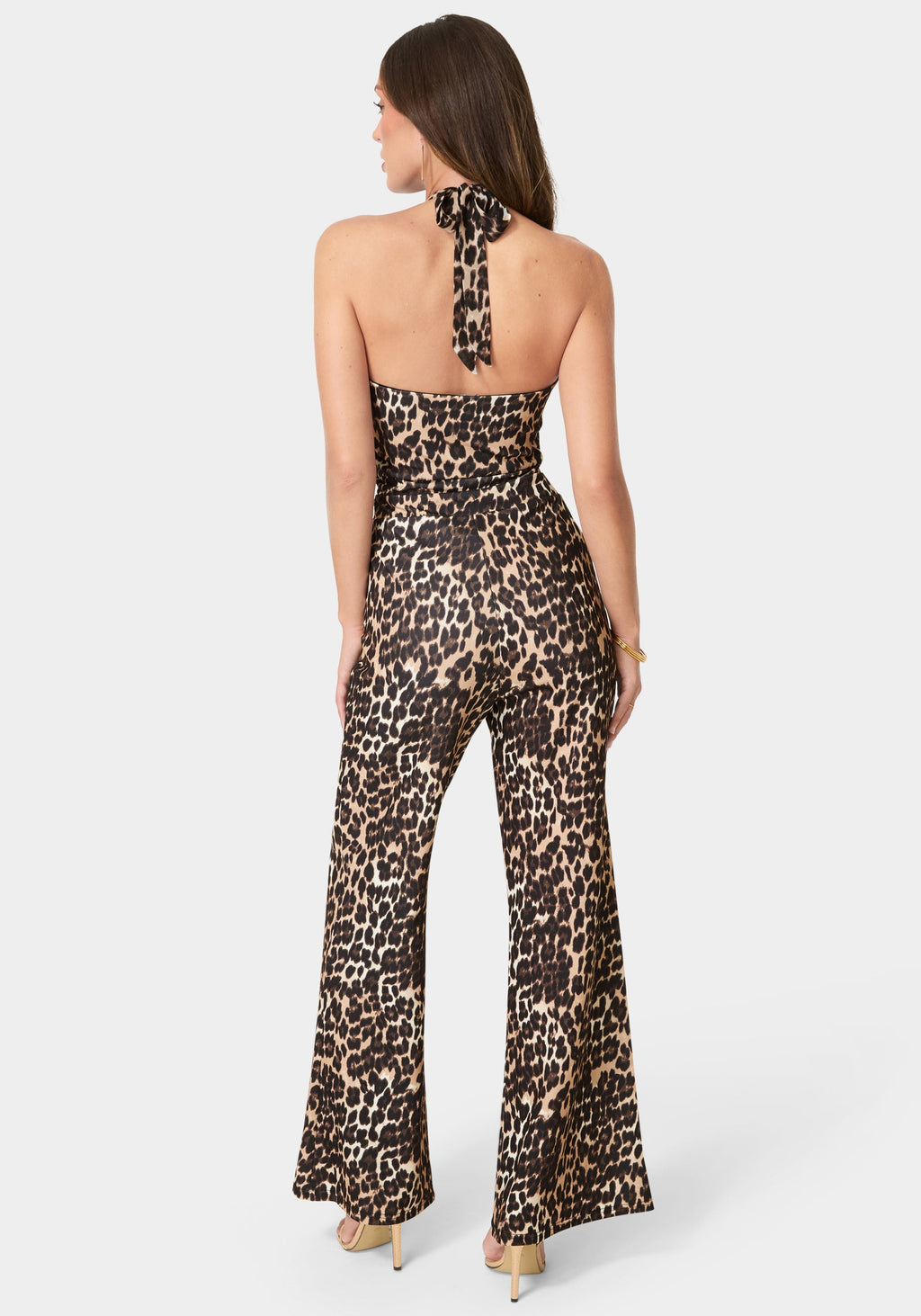 Back View-Scuba Crepe Halter Jumpsuit-Leopard