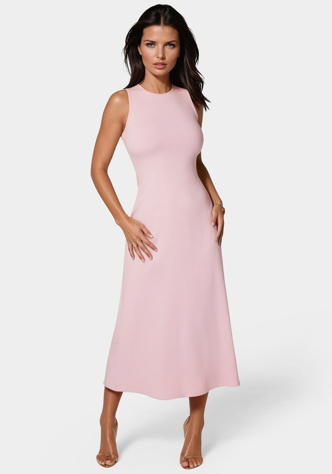 Rib A-Line Maxi Dress bebe Rib A-Line Maxi Dress bebe