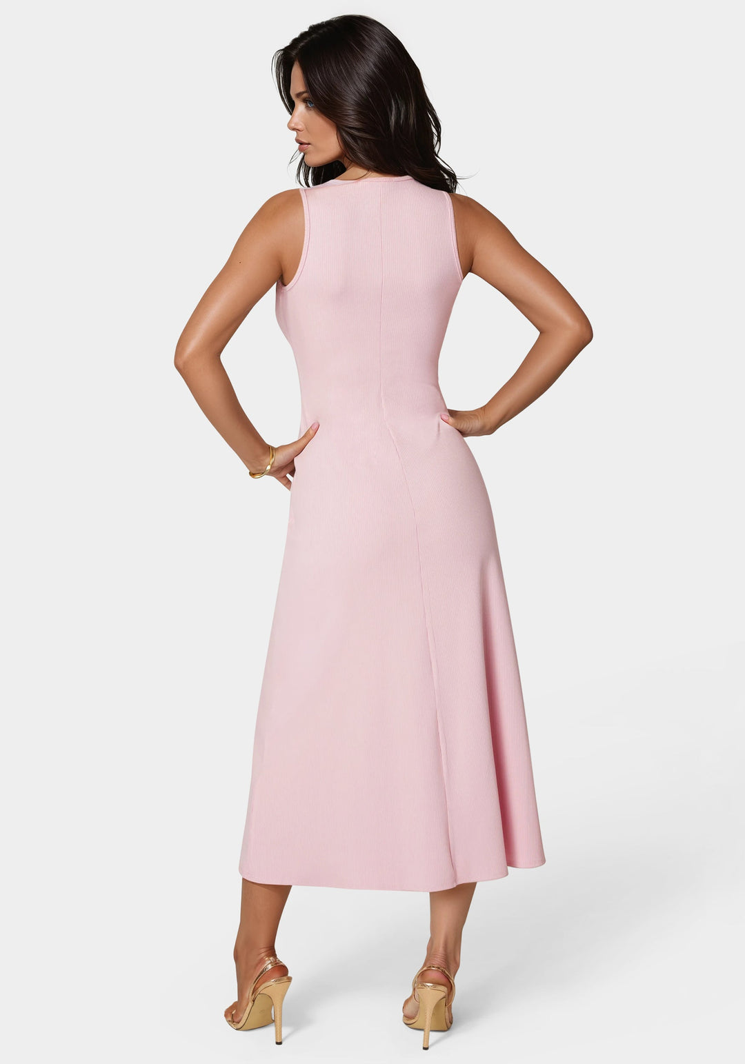 Rib A-Line Maxi Dress bebe Rib A-Line Maxi Dress bebe