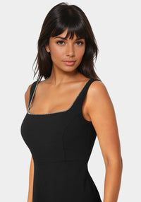 Other View-Square Neck Maxi Dress with Rhinestone-BLACK