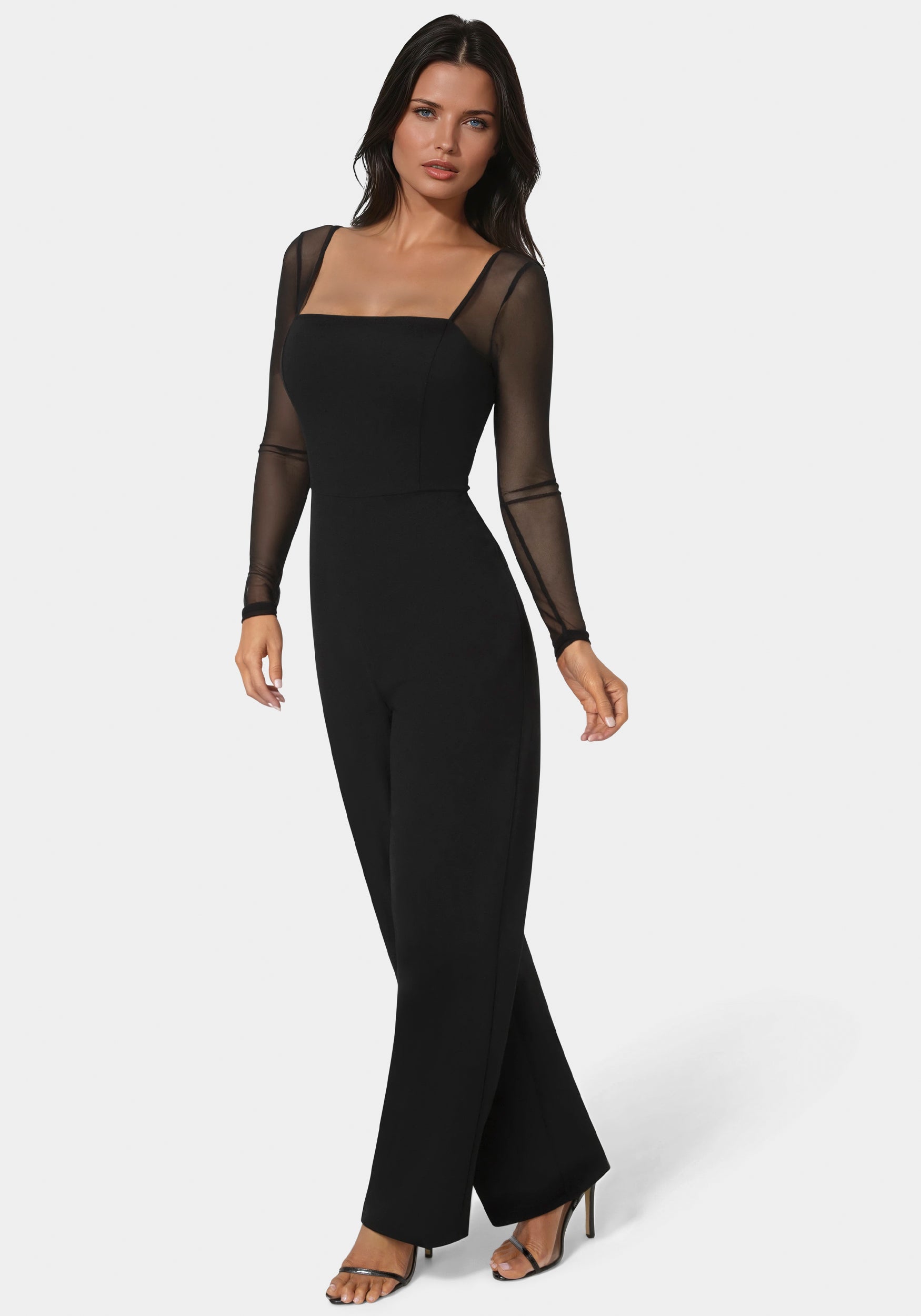 Side View-Scuba Mesh Square Neck Jumpsuit-BLACK