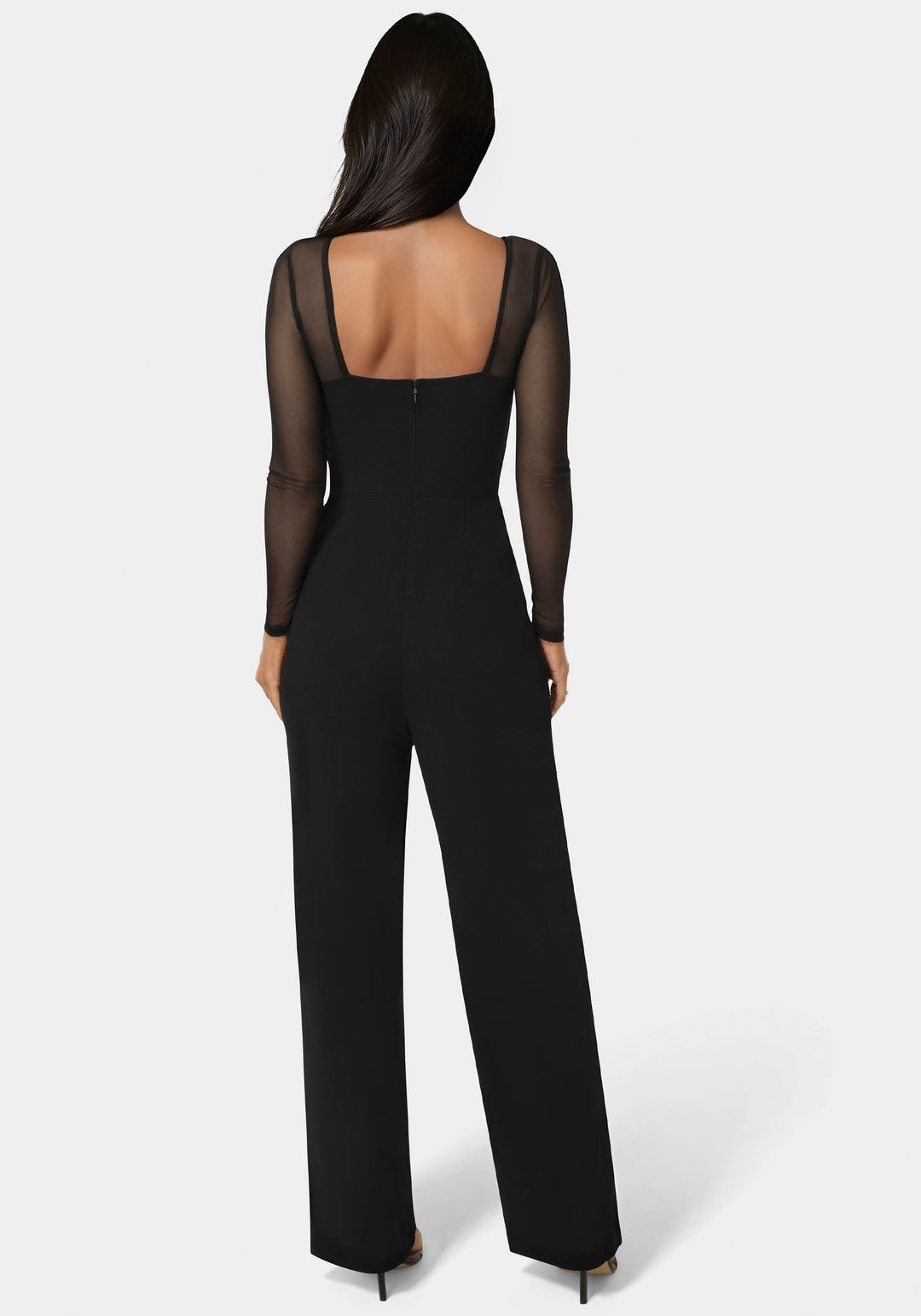 Back View-Scuba Mesh Square Neck Jumpsuit-BLACK
